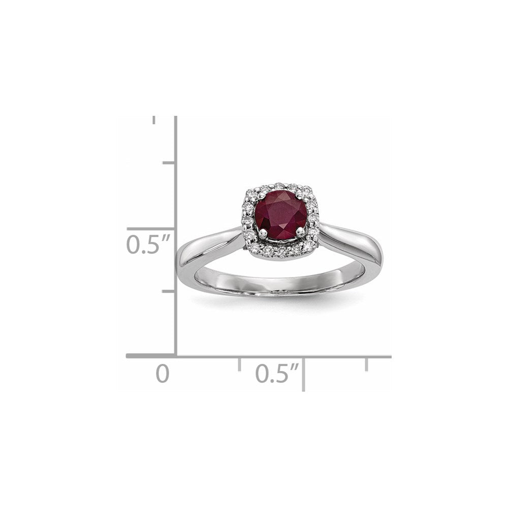 14K Weißgold Echt Diamant & Rubin Ring
