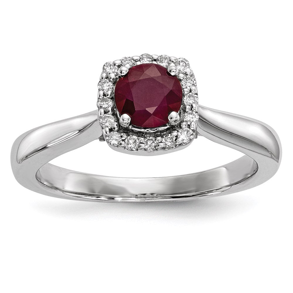 14K Weißgold Echt Diamant & Rubin Ring