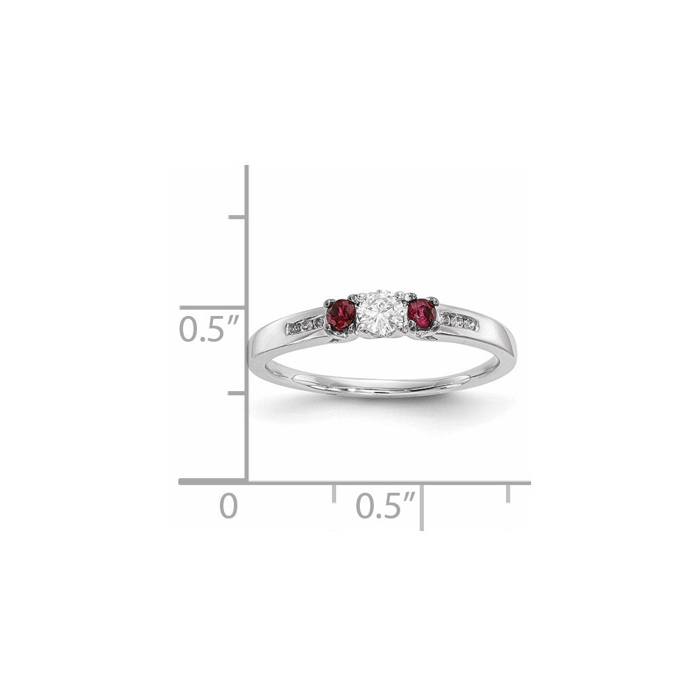 14K Weißgold Echt Diamant & Rubin Ring