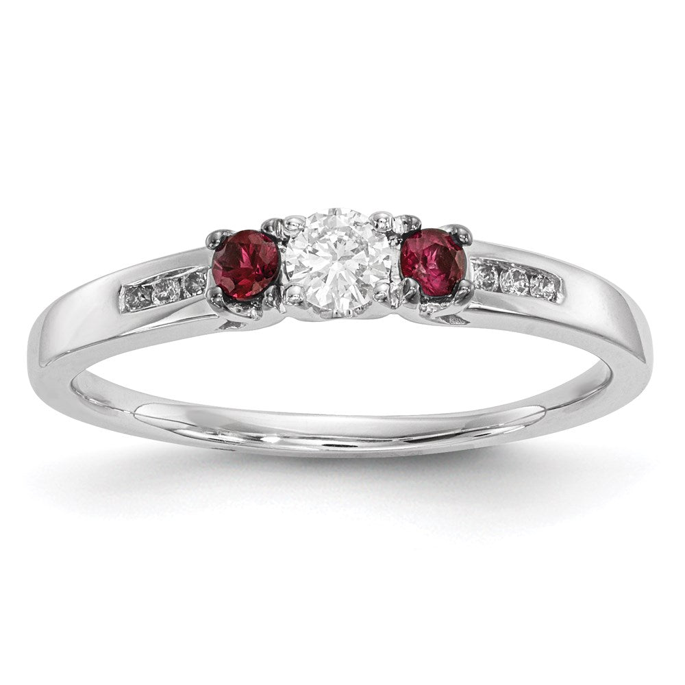 14K Weißgold Echt Diamant & Rubin Ring