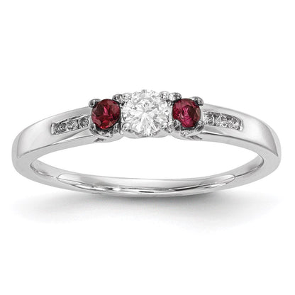 14K Weißgold Echt Diamant & Rubin Ring