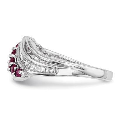 14K Weißgold Echt Diamant & Rubin Ring