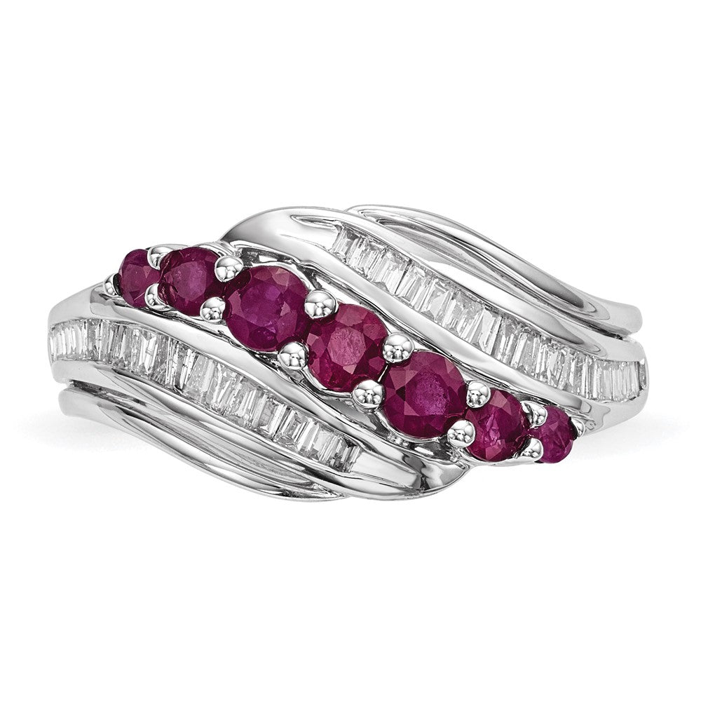 14K Weißgold Echt Diamant & Rubin Ring