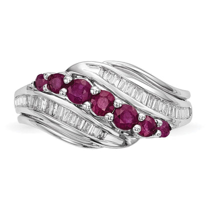 14K Weißgold Echt Diamant & Rubin Ring
