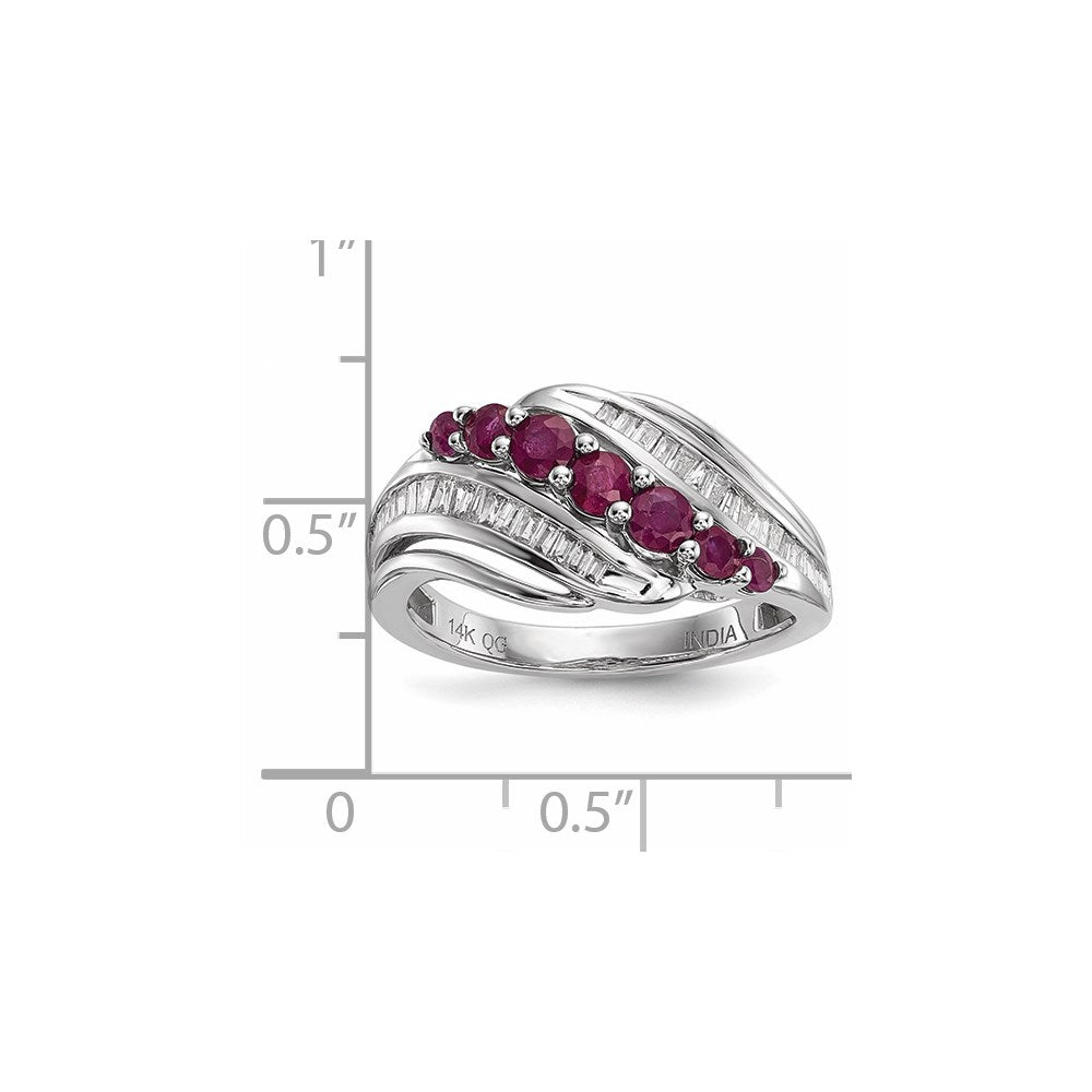 14K Weißgold Echt Diamant & Rubin Ring