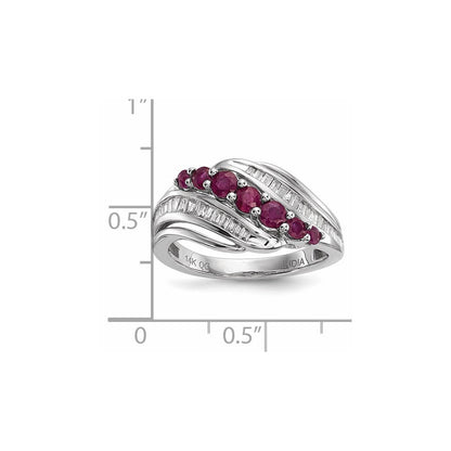 14K Weißgold Echt Diamant & Rubin Ring