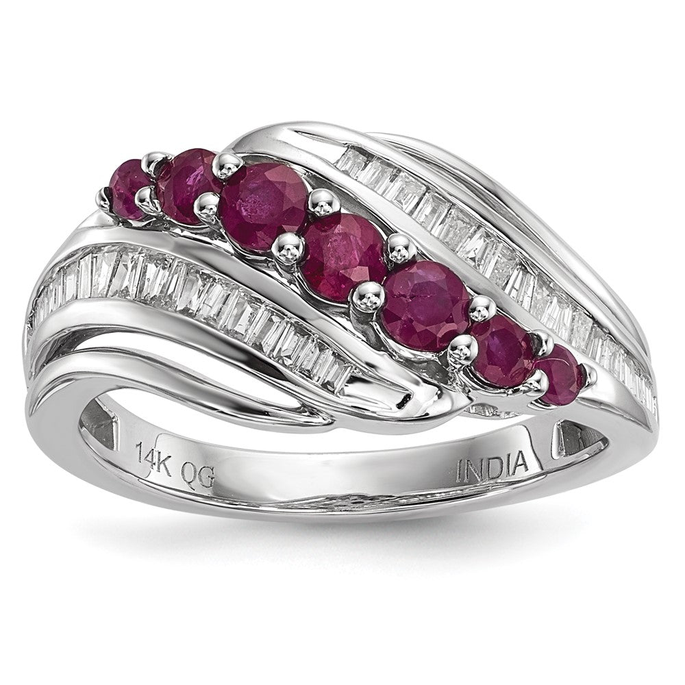 14K Weißgold Echt Diamant & Rubin Ring