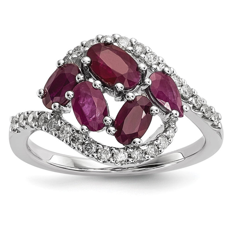 Ring aus 14K Weißgold mit natürlichem Diamant und Rubin, poliert