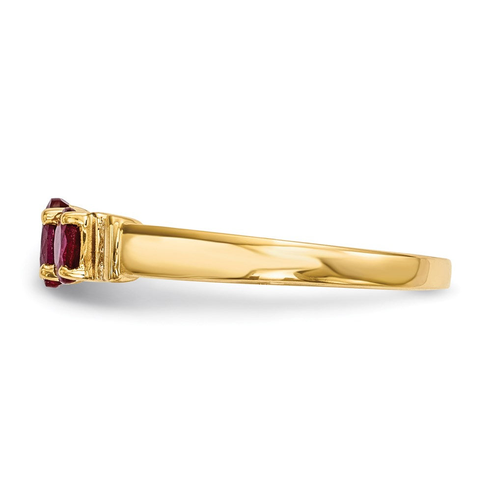 14K Gelbgold Poliert Dreifach Rubin und Echt Diamant Ring