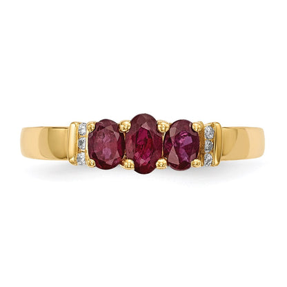 14K Gelbgold Poliert Dreifach Rubin und Echt Diamant Ring