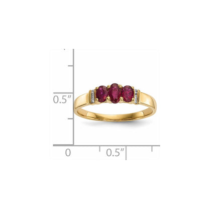 14K Gelbgold Poliert Dreifach Rubin und Echt Diamant Ring
