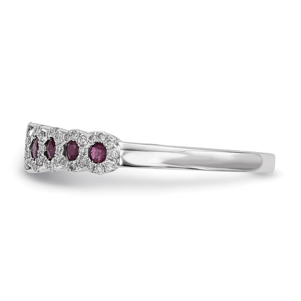 14K Weißgold Echt Diamant und Rubin Poliert Ring
