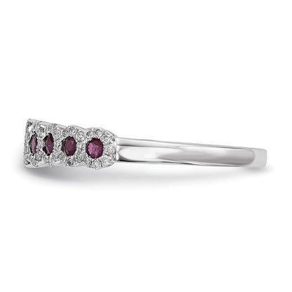 14K Weißgold Echt Diamant und Rubin Poliert Ring