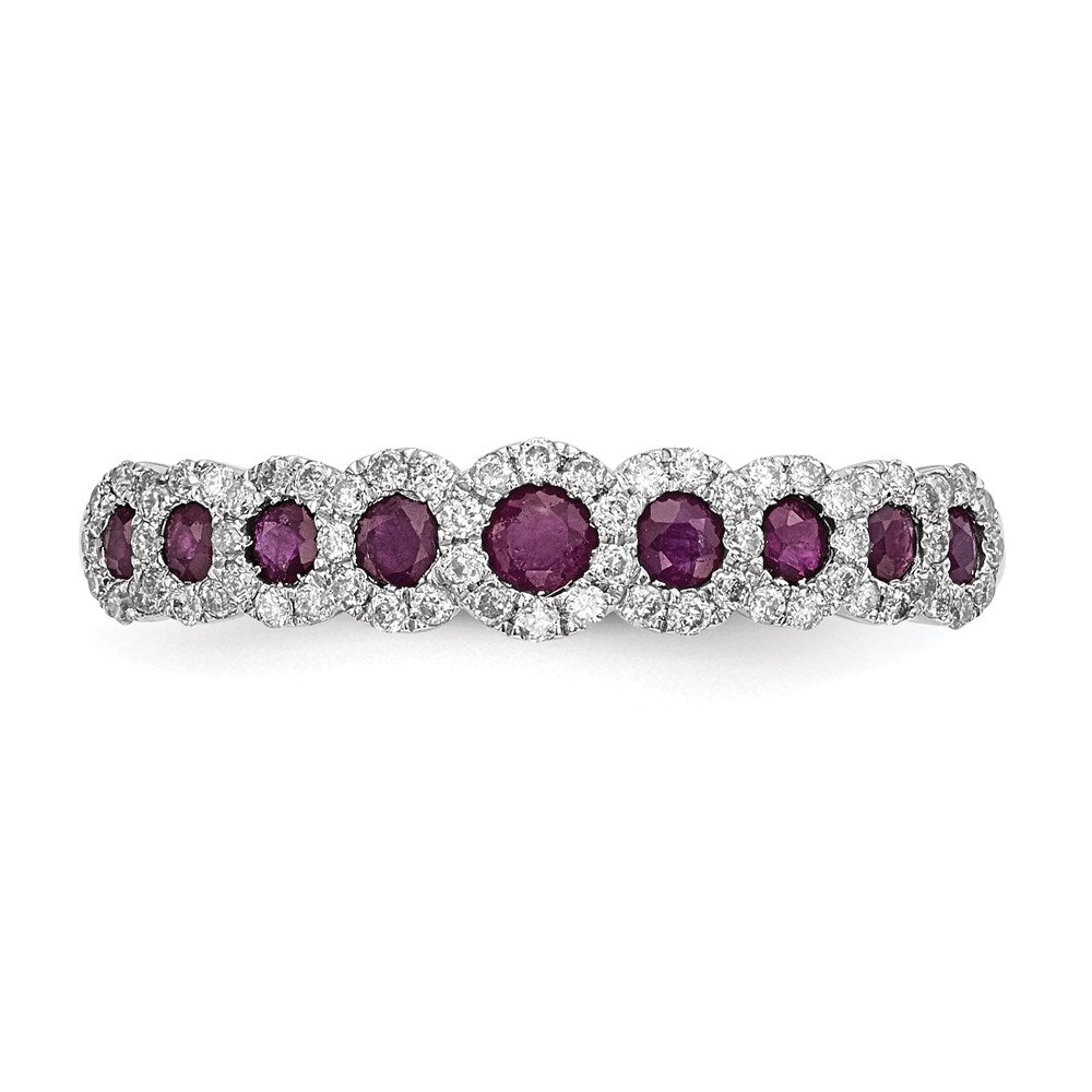 14K Weißgold Echt Diamant und Rubin Poliert Ring