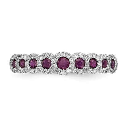 14K Weißgold Echt Diamant und Rubin Poliert Ring