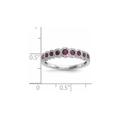 14K Weißgold Echt Diamant und Rubin Poliert Ring