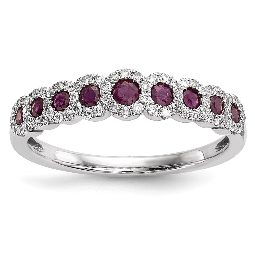 14K Weißgold Echt Diamant und Rubin Poliert Ring