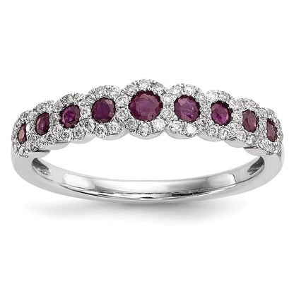 14K Weißgold Echt Diamant und Rubin Poliert Ring