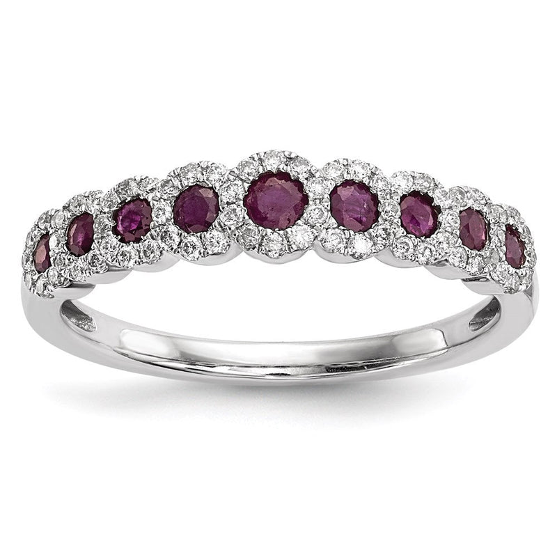 14K Weißgold Echt Diamant und Rubin Poliert Ring
