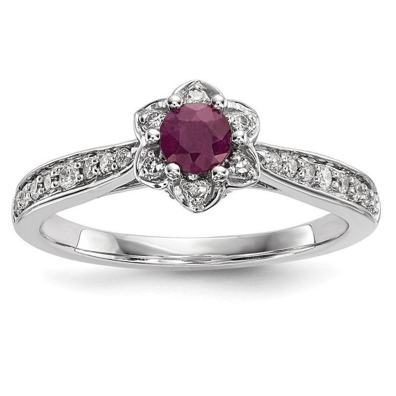 Ring aus 14K Weißgold mit Diamanten und Rubinen