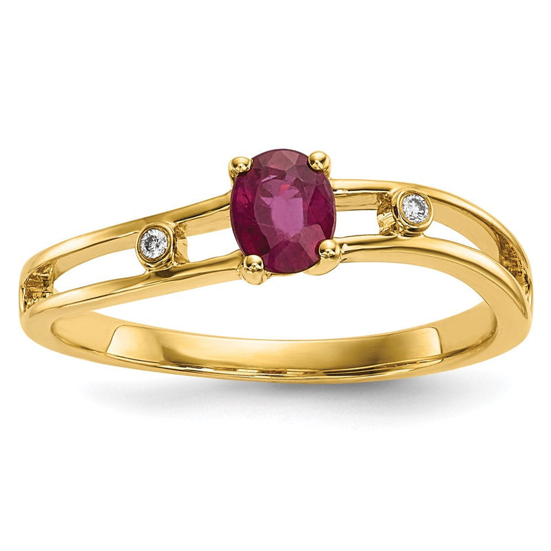 14K Gold-Ring mit Rubin und Diamant