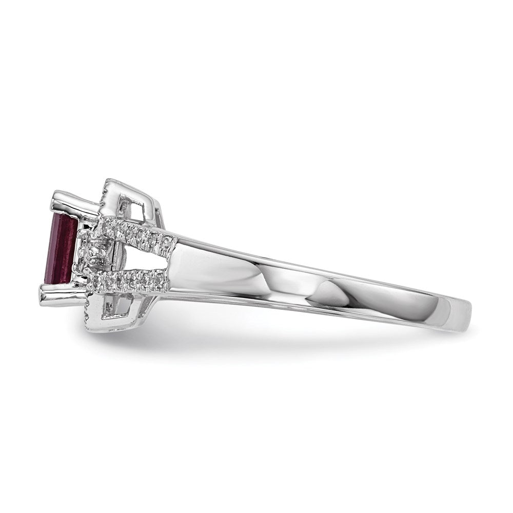 14K Weißgold Echt Diamant & Rubin Ring