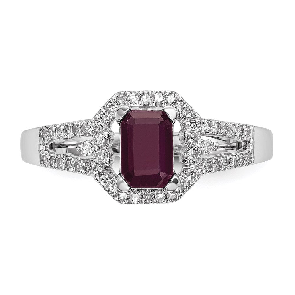 14K Weißgold Echt Diamant & Rubin Ring