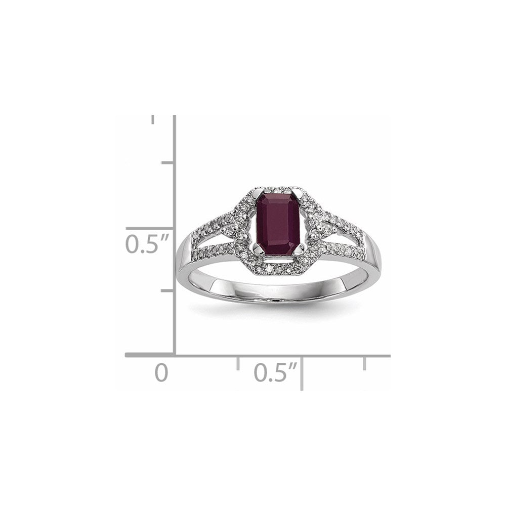 14K Weißgold Echt Diamant & Rubin Ring