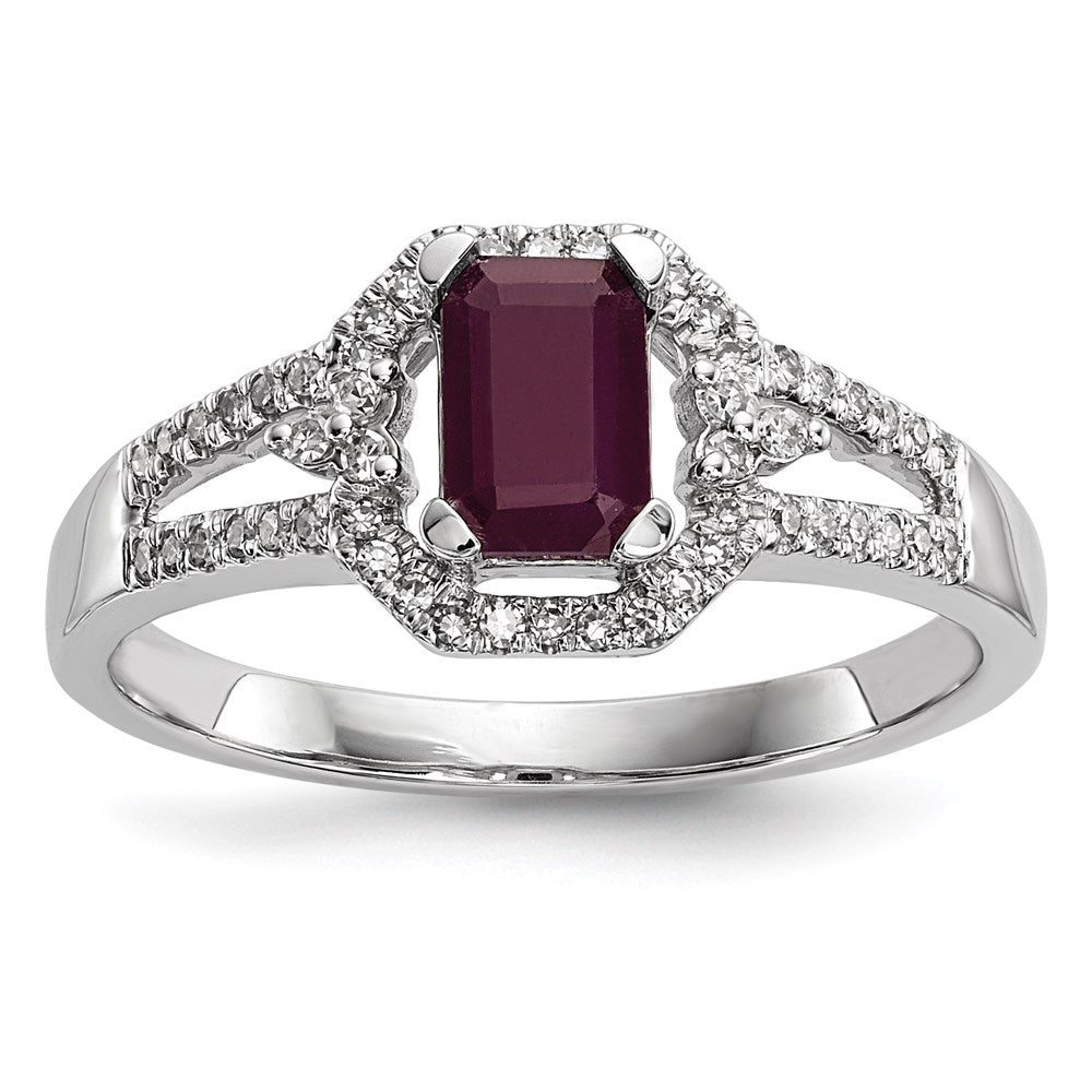 14K Weißgold Echt Diamant & Rubin Ring