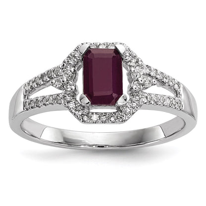 14K Weißgold Echt Diamant & Rubin Ring