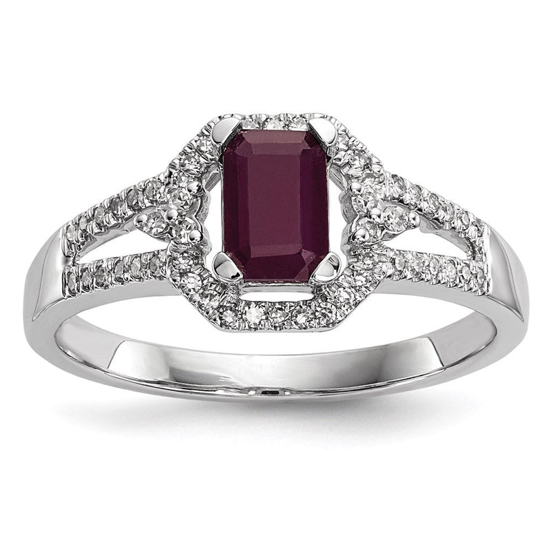 14K Weißgold Echt Diamant & Rubin Ring