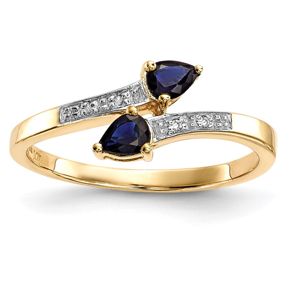 14K Gold mit Echt Diamant & Saphir Poliert Ring