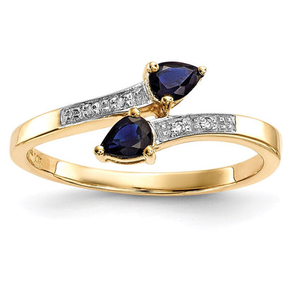 14K Gold mit Echt Diamant & Saphir Poliert Ring