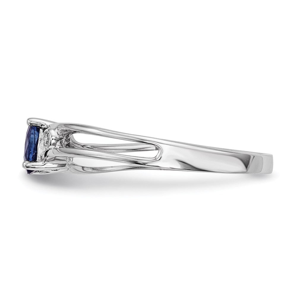 14K Weißgoldring mit blauem Saphir und Diamant