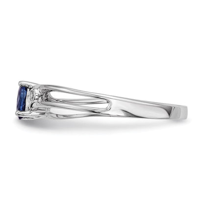 14K Weißgoldring mit blauem Saphir und Diamant
