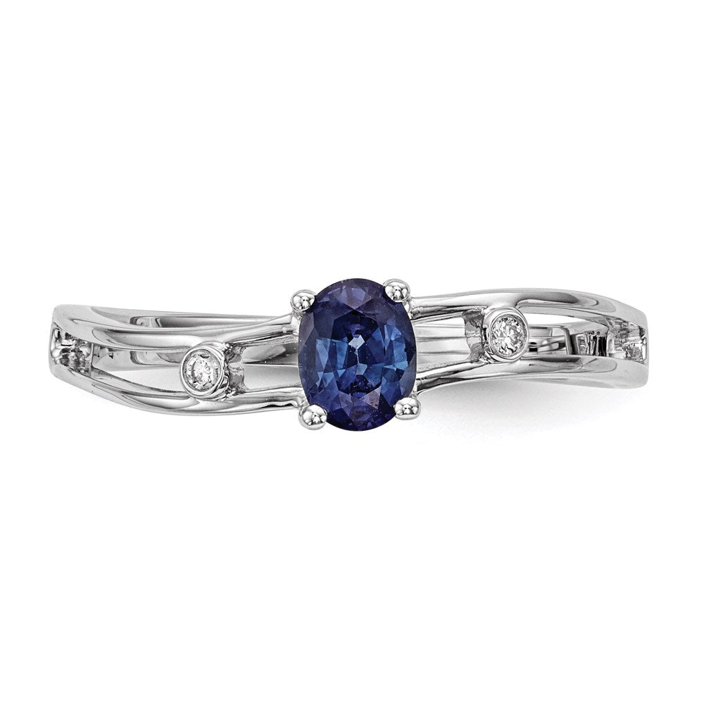 14K Weißgoldring mit blauem Saphir und Diamant