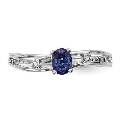 14K Weißgoldring mit blauem Saphir und Diamant