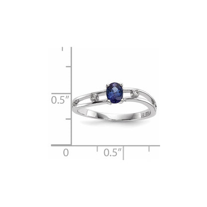 14K Weißgoldring mit blauem Saphir und Diamant