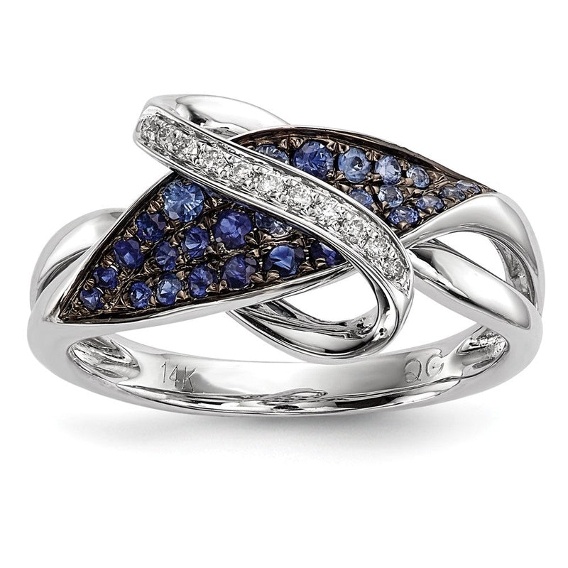 14K Weißgold Ring mit natürlichen Diamanten und blauen Saphiren