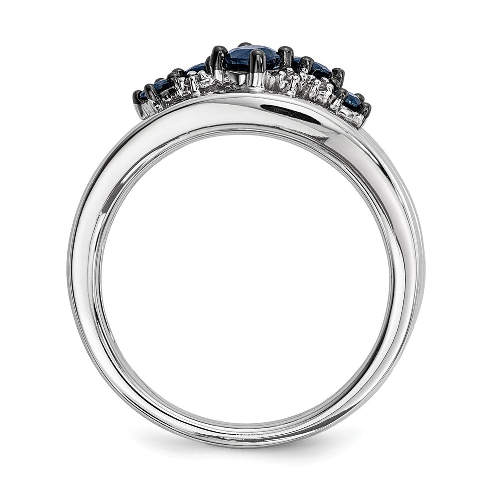 14K Weißgold Ring mit Diamanten und Saphiren, poliert