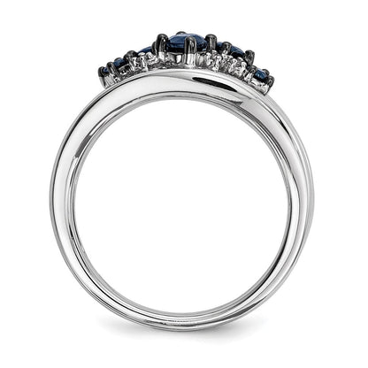 14K Weißgold Ring mit Diamanten und Saphiren, poliert