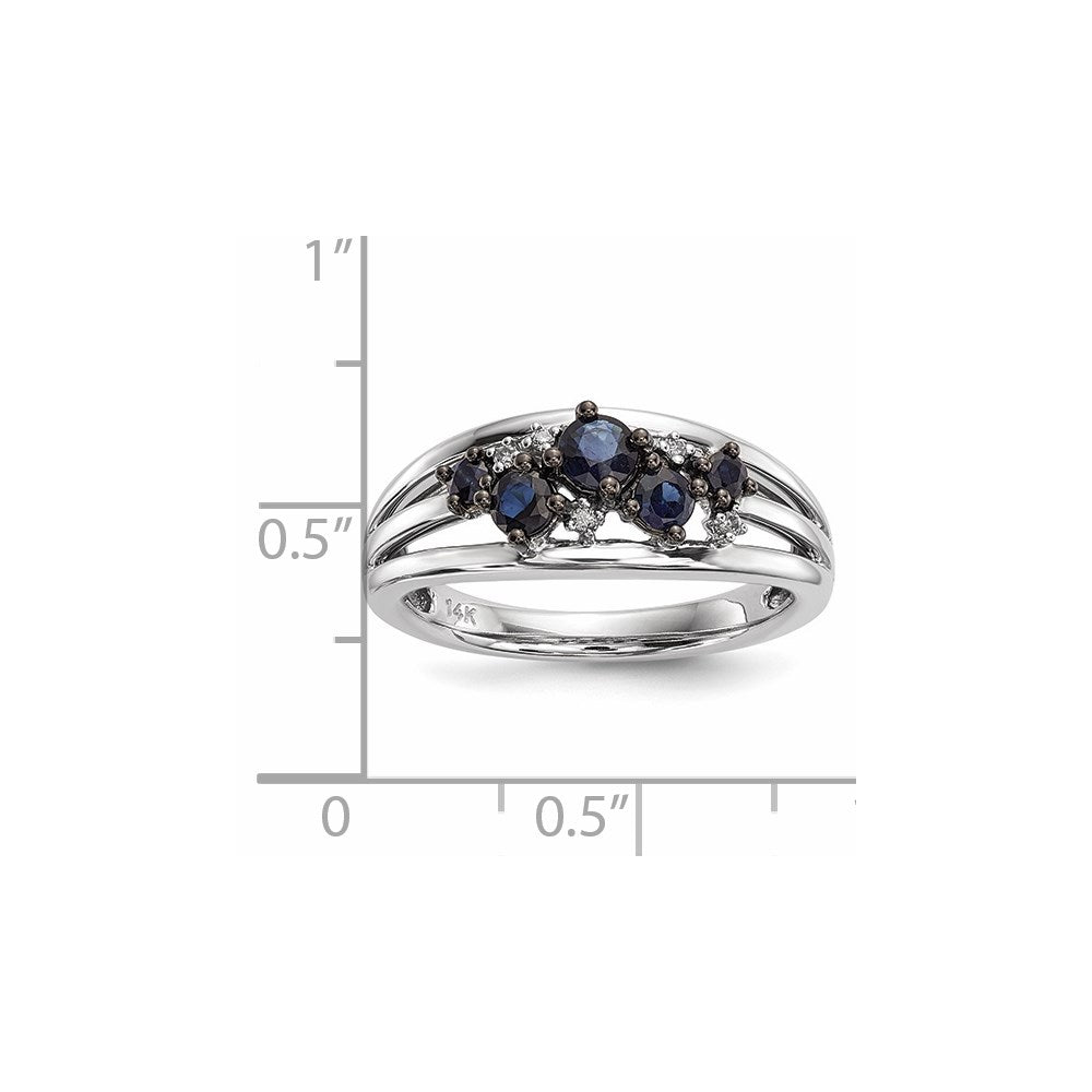 14K Weißgold Ring mit Diamanten und Saphiren, poliert