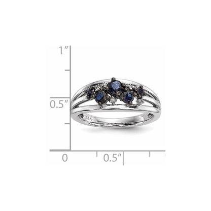 14K Weißgold Ring mit Diamanten und Saphiren, poliert