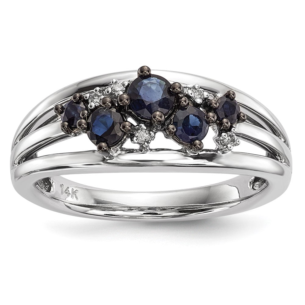 14K Weißgold Ring mit Diamanten und Saphiren, poliert