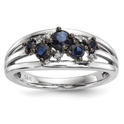 14K Weißgold Ring mit Diamanten und Saphiren, poliert