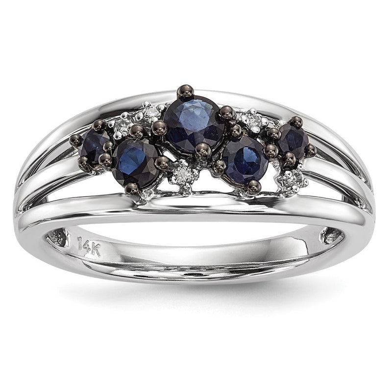 14K Weißgold Ring mit Diamanten und Saphiren, poliert