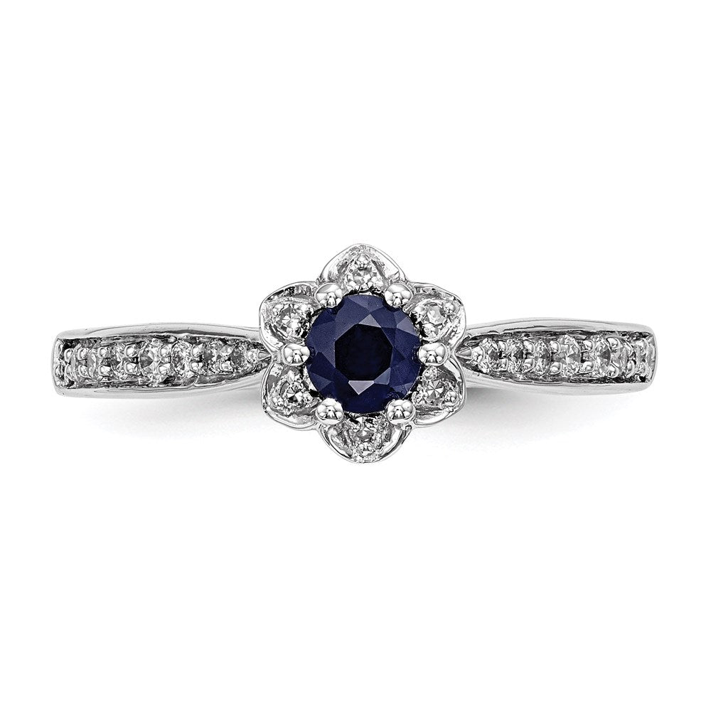 14K Weißgold Echt Diamant & Saphir Ring