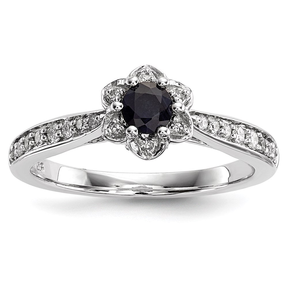 14K Weißgold Echt Diamant & Saphir Ring