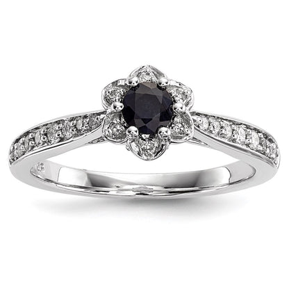 14K Weißgold Echt Diamant & Saphir Ring