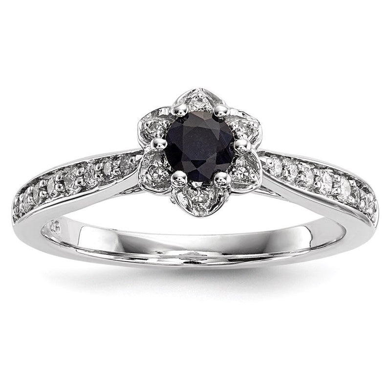 14K Weißgold Echt Diamant & Saphir Ring